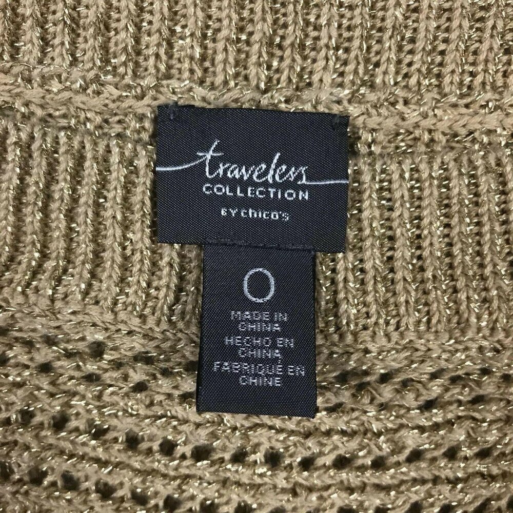 Chicos Travelers Womens Sweater Size 0 Small 4 Gold 3/4 Dolman Sleeve Open Knit - Picture 3 of 7